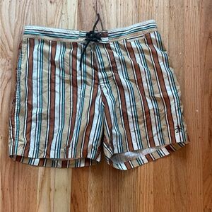 Original Penguin Men's Striped Swim Shorts - Brown, White, Black and blue